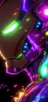 Vibrant digital art of neon tech armor for mobile wallpaper.