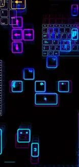 Neon tech keyboard keys wallpaper with vibrant colors.