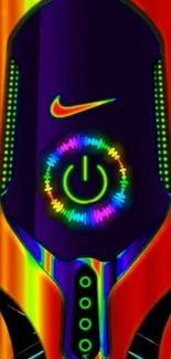 Vibrant neon tech wallpaper with colorful power button design.