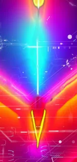 Vibrant neon tech wallpaper with glowing colors and abstract design.