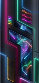 Futuristic neon tech wallpaper with glowing lines and vibrant colors.