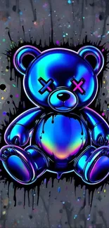 Vibrant neon teddy bear art on a phone wallpaper.