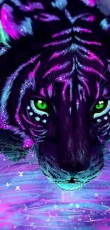 Vibrant neon tiger in purple hues