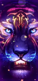 Neon tiger with vibrant colors in a digital art style.