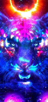 Neon tiger with vibrant cosmic colors in a stunning digital art wallpaper.