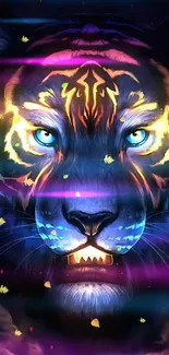 Vibrant neon tiger with glowing colors.