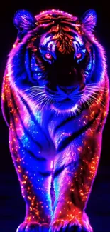 Neon tiger illustration with vibrant colors.