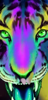 Psychedelic neon tiger with vibrant colors.