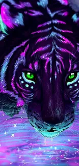 Neon tiger with vivid purple hues and glowing accents.