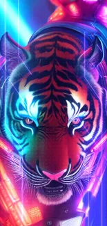 Neon tiger with vibrant colors in digital art style.