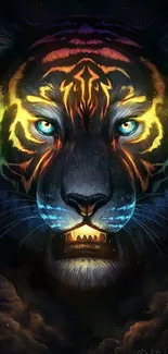 Digitally illustrated vibrant neon tiger wallpaper for mobile phones.