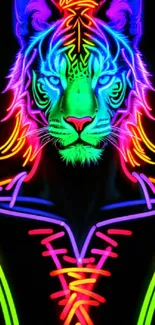 Vibrant neon tiger mobile wallpaper art.