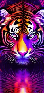 Vibrant neon tiger artwork for mobile wallpaper.