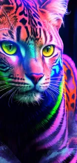 Neon tiger with vibrant colors in a striking, artistic style.