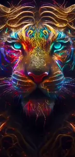 Vibrant neon tiger art wallpaper for mobile.