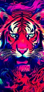 Vibrant neon tiger illustration with bold colors for wallpaper.