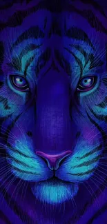 Neon tiger face artwork in vibrant blue colors, perfect for mobile wallpaper.