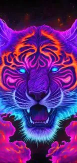 Stunning neon tiger wallpaper with vibrant colors and glowing design for mobile.