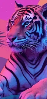 Neon tiger in vibrant colors on a surreal background.