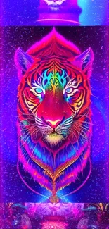 Vibrant neon tiger in digital art design wallpaper.