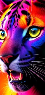 Vibrant neon tiger with striking colors in a digital art style.