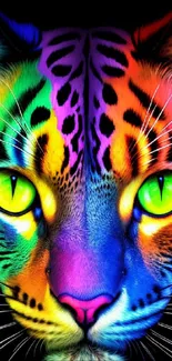 Colorful neon tiger wallpaper with rainbow shades and vibrant details.