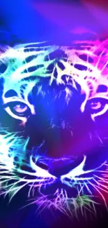 Neon abstract tiger face digital artwork.