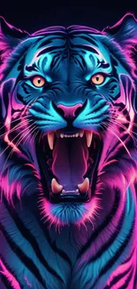 Neon tiger digital art with fierce expression