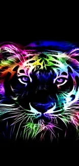 Vibrant neon tiger on black background.