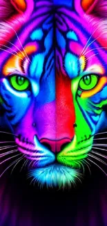 Vibrant neon tiger with colorful hues in an artistic digital design.