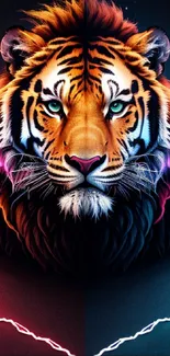 Vibrant neon tiger wallpaper with electric colors.