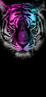 Neon tiger on a black background wallpaper.