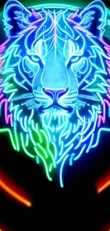 Vibrant neon tiger design on a dark background, ideal for phone wallpaper.