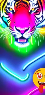 Neon tiger with emoji in vibrant colors