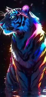 Neon tiger with colorful lights wallpaper.