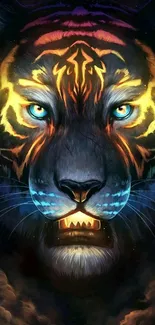 Vibrant neon tiger digital art wallpaper with stunning colorful design.