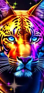 A vibrant neon tiger art with glowing effects and colorful patterns.