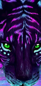 Neon tiger wallpaper with vibrant purple and green hues.