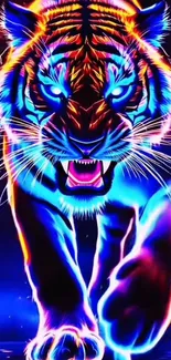 Neon-infused tiger artwork in vivid colors for mobile wallpaper.