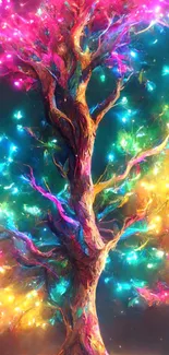 Colorful neon tree art wallpaper for phones.