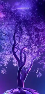 Neon tree with purple hues, artistic and futuristic.