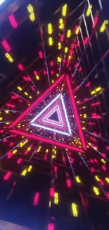 Vibrant neon triangle with glowing patterns.