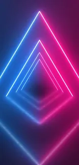 Vibrant neon triangle pattern in pink and blue hues for mobile wallpaper.