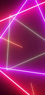 Neon pink and purple triangle wallpaper with glowing lines.