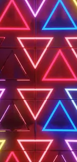 Vibrant neon triangles in dark background