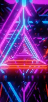 Vibrant neon triangle wallpaper with geometric design.