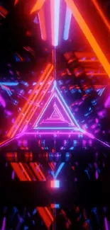 Abstract neon triangle with vibrant colors.