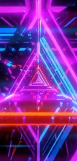 Vibrant neon triangle wallpaper with geometric design and bright colors.