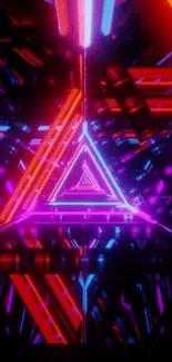 Vibrant neon triangle wallpaper with pink and blue hues.