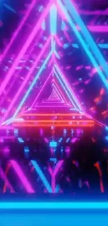 Vibrant neon triangle wallpaper with vivid purple and blue hues.